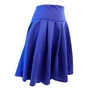 Electric Blue Skater Skirt High Waisted Mini Flare Pleats Thick Material
